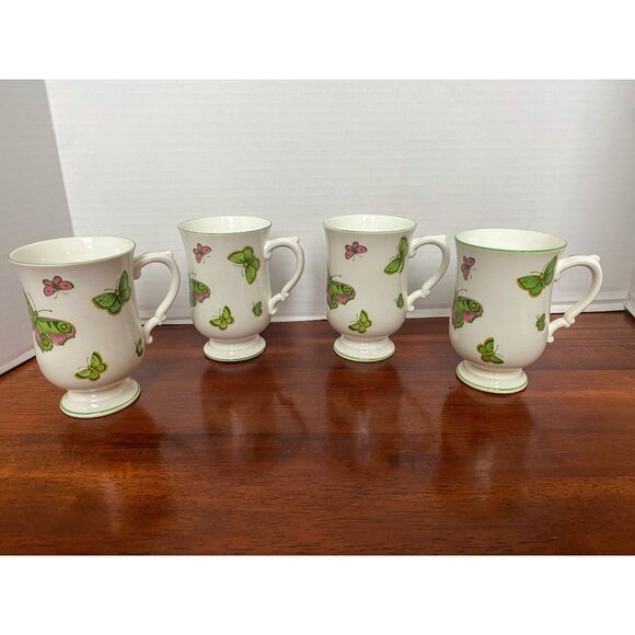 Crown Staffordshire Fine Bone China Butterfly Mugs (Qty. 4) - Picture 3 of 7